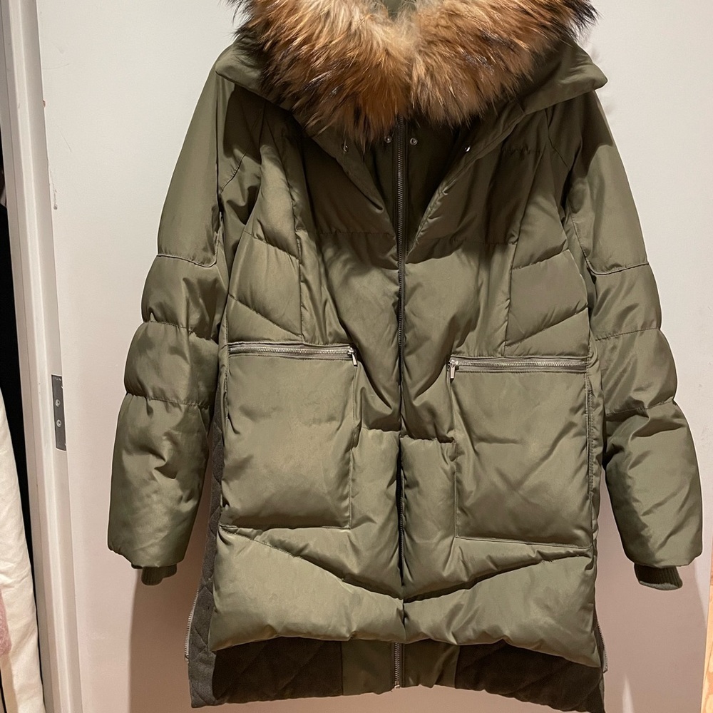 Raccoon fur trim down puffer jacket